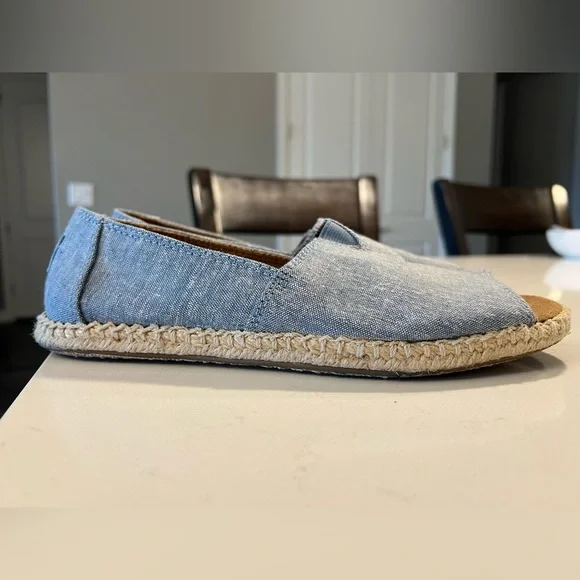 TOMS Alpargata Canvas Open Toe Blue Espadrille Sandals Women's Size 7.5 - Picture 2 of 9